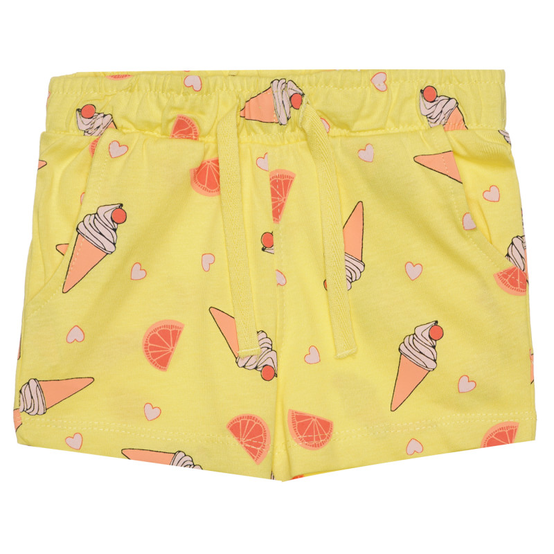 Pantaloni scurți din bumbac organic cu imprimeu de înghețată, galbeni  268041