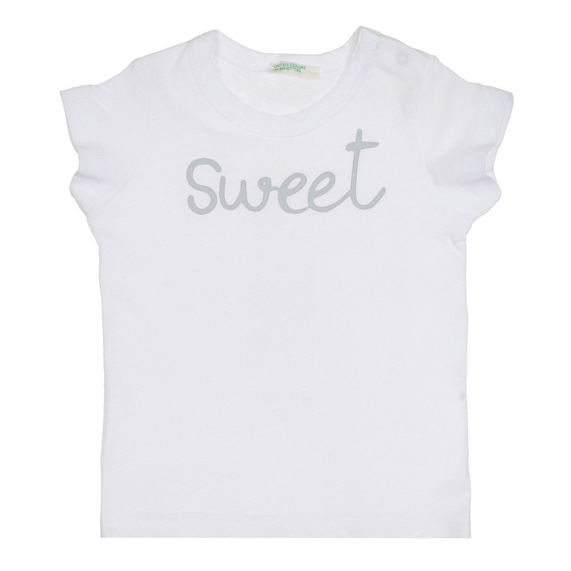 Tricou din bumbac cu inscripția Dulce pentru bebeluș, alb  268076