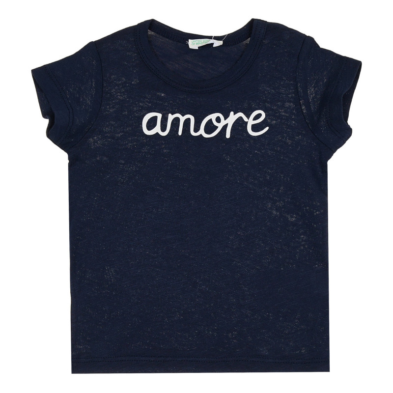 Tricou din bumbac cu inscripția Amore pentru bebeluș, albastru închis  268110