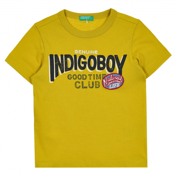 Tricou din bumbac cu inscripția Indigo băiat pentru bebeluș, galben Benetton 268150 
