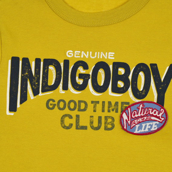 Tricou din bumbac cu inscripția Indigo băiat pentru bebeluș, galben Benetton 268151 2