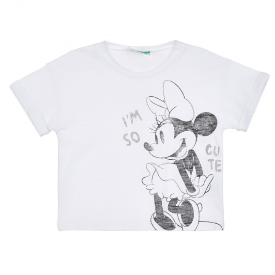 Tricou din bumbac cu imprimeu Minnie Mouse pentru bebeluși, de culoare albă Benetton 268166 