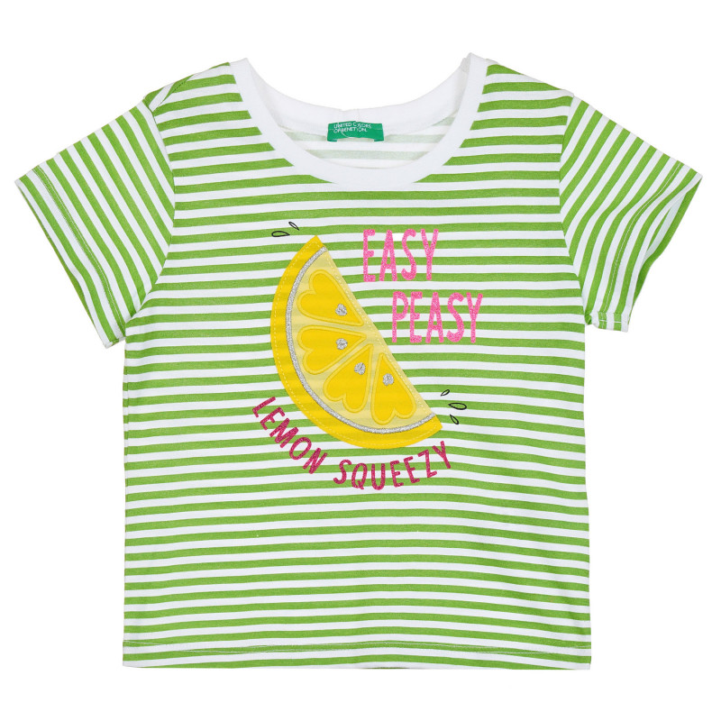 Tricou în dungi verzi și albe cu aplicație pentru bebeluși  268174