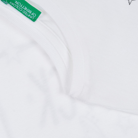 Tricou din bumbac cu imprimare grafică a unui pisoi, alb Benetton 268206 3