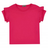 Bluză din bumbac cu mâneci scurte și bucle, roz Benetton 268234 