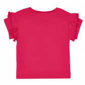 Bluză din bumbac cu mâneci scurte și bucle, roz Benetton 268237 4