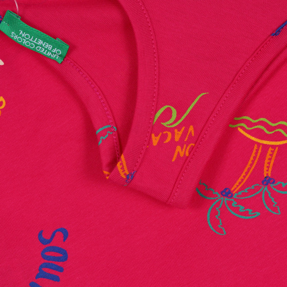 Tricou asimetric din bumbac cu imprimeu de vară pentru bebeluș, roz închis Benetton 268340 3