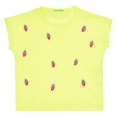 Tricou cu mâneci scurte și aplicație de căpșuni, galben Benetton 268435 