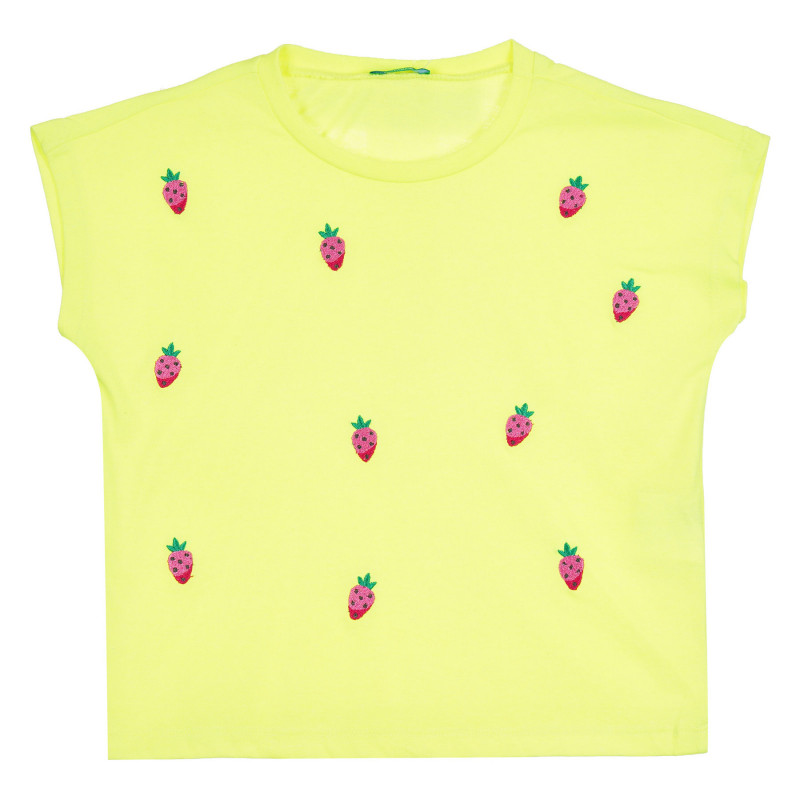 Tricou cu mâneci scurte și aplicație de căpșuni, galben  268435