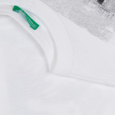 Tricou din bumbac cu imprimeu grafic, alb Benetton 268465 3