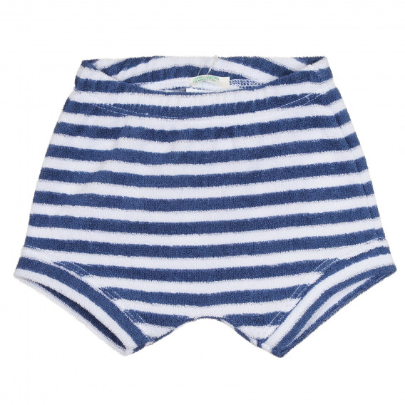 Pantaloni scurți tricotați în dungi albe și albastre pentru bebeluși Benetton 268502 