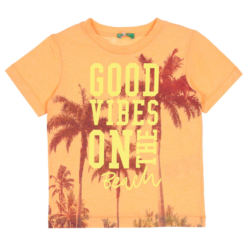 Tricou cu imprimeu palmier, portocaliu  268582