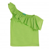 Bluză din bumbac cu o singură bretea și bucle, verde Benetton 268590 