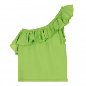 Bluză din bumbac cu o singură bretea și bucle, verde Benetton 268592 3