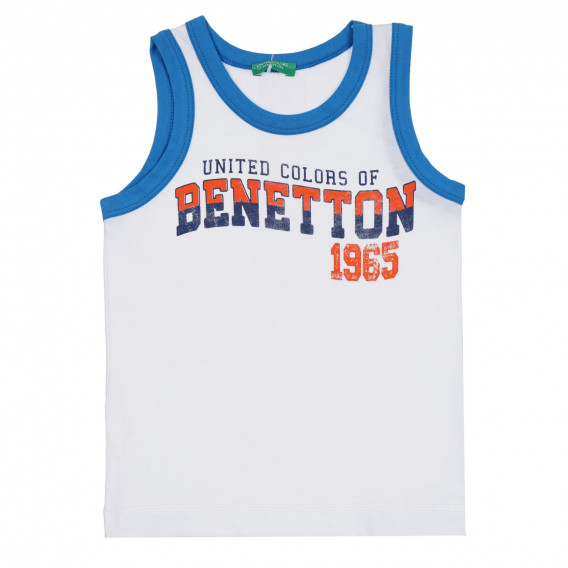 Tricou de bumbac cu accente albastre pentru bebeluș, alb Benetton 268672 