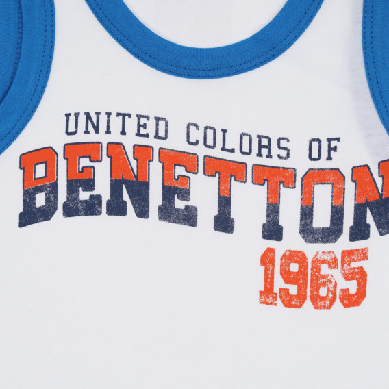 Tricou de bumbac cu accente albastre pentru bebeluș, alb Benetton 268673 2