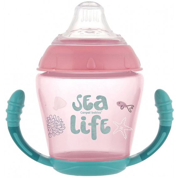 Pahar de polipropilenă fără vărsare, Sea Life 230 ml., 9+ luni, roz Canpol 268790 7