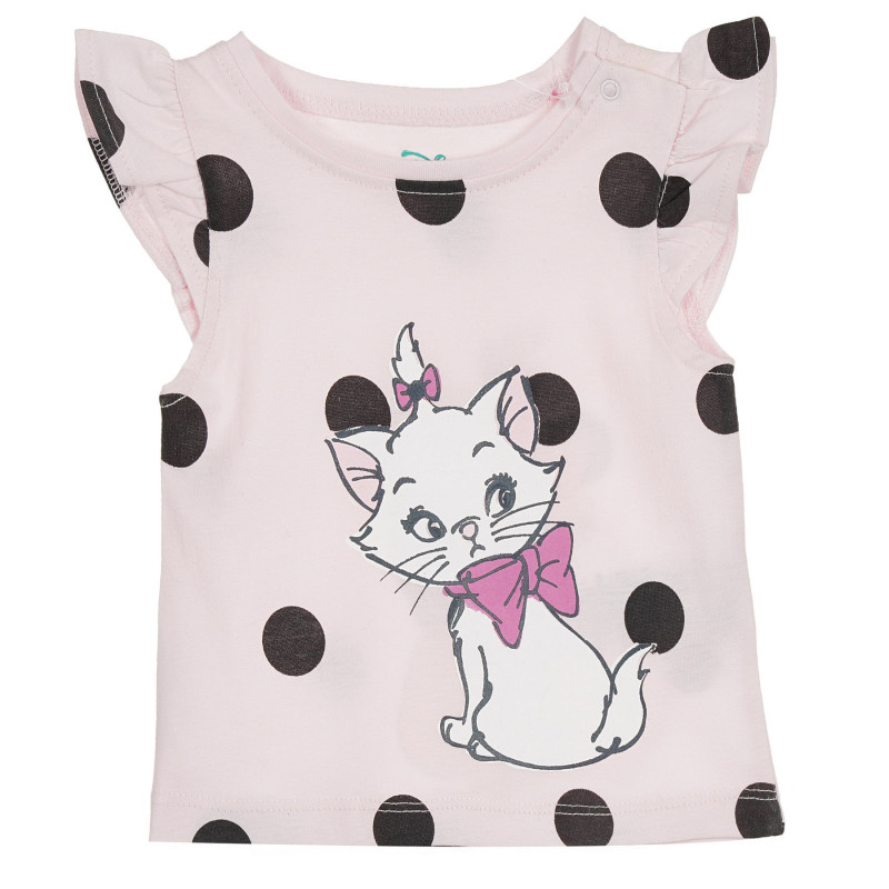 Tricou din bumbac cu imprimeu de pisică, de culoare roz  270242