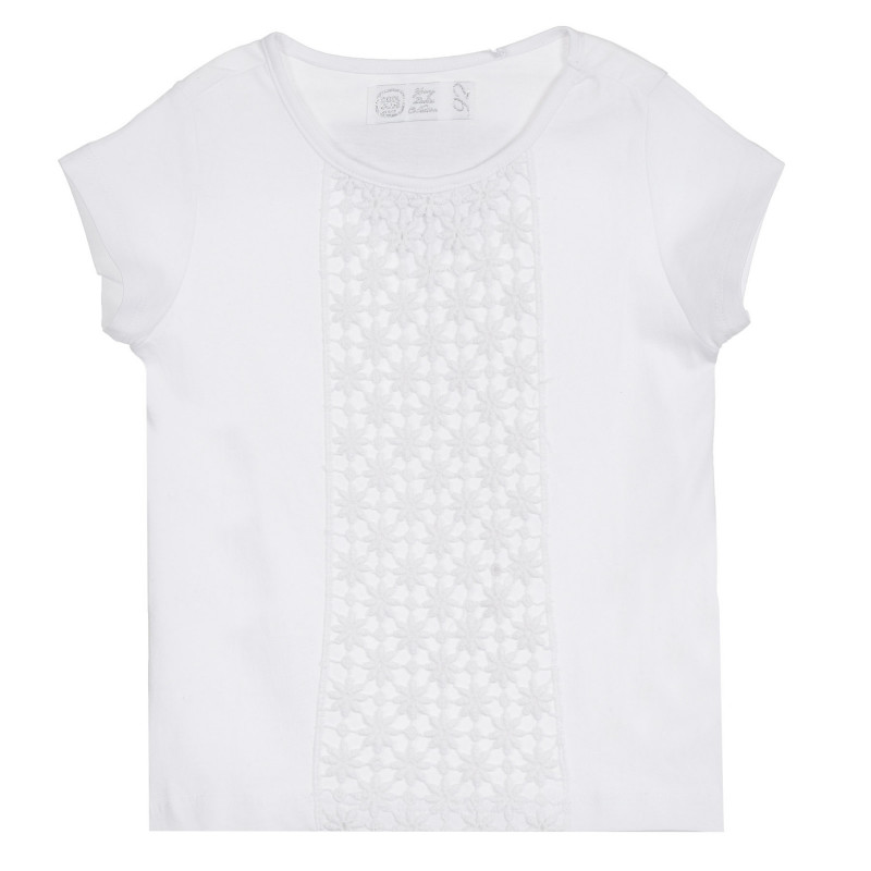 Tricou din bumbac cu dantelă tricotată, alb  270614