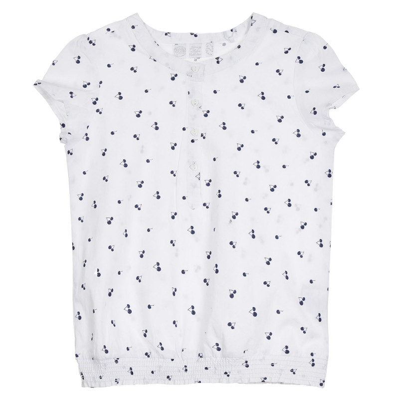 Bluză din bumbac cu mâneci scurte și imprimeu vișiniu, de culoare albă  270626