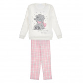 Set pijama Cool Club din bumbac cu aplicație de urs, alb și roz pentru fete Cool club 271473 