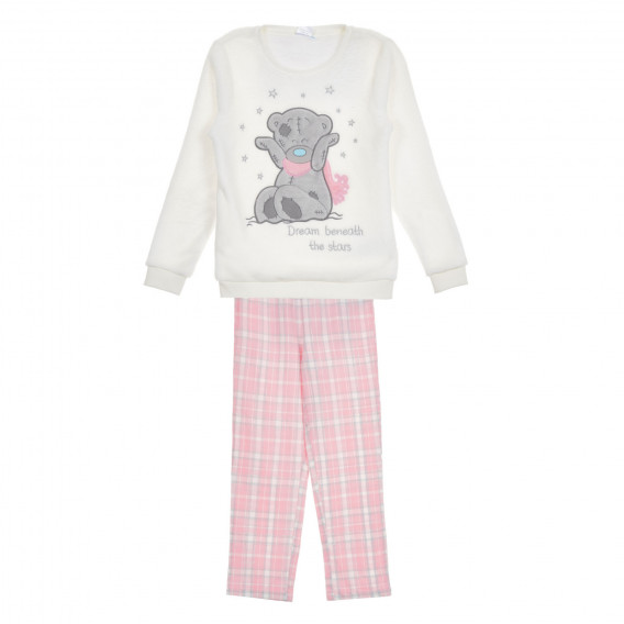 Set pijama Cool Club din bumbac cu aplicație de urs, alb și roz pentru fete Cool club 271473 