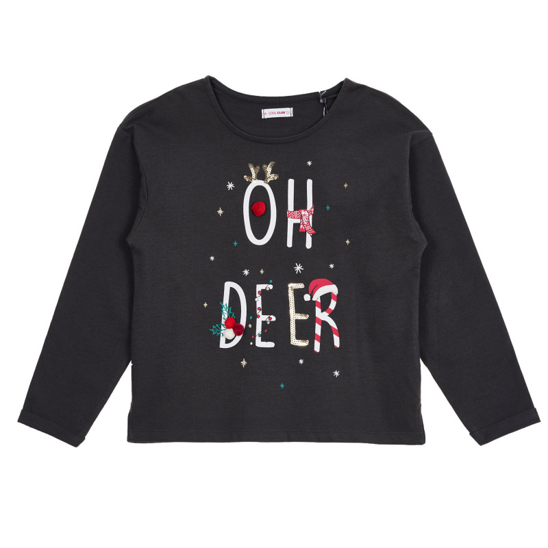 Bluză din bumbac cu imprimeu de Crăciun Oh Deer, negru  271491