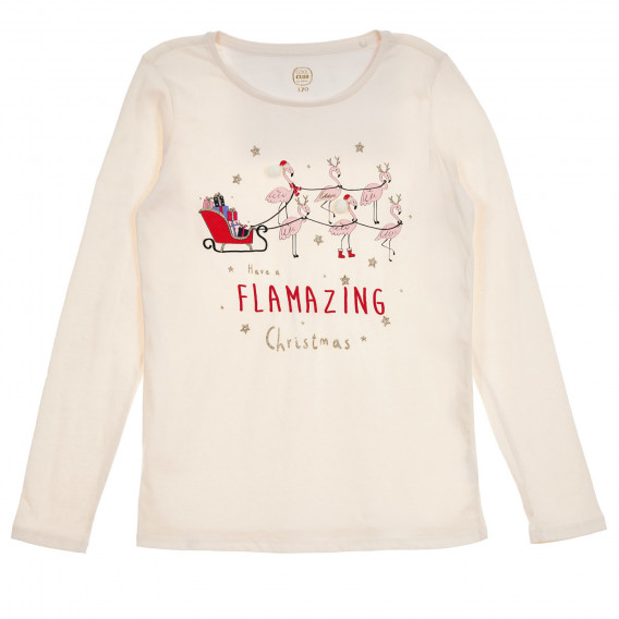 Bluză Cool Club din bumbac cu imprimeu „Flamazing Christmas”, bej, pentru fete Cool club 271521 