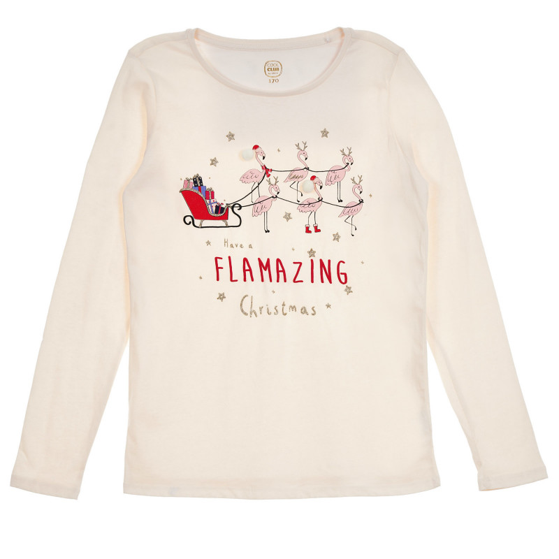 Bluză Cool Club din bumbac cu imprimeu „Flamazing Christmas”, bej, pentru fete  271521