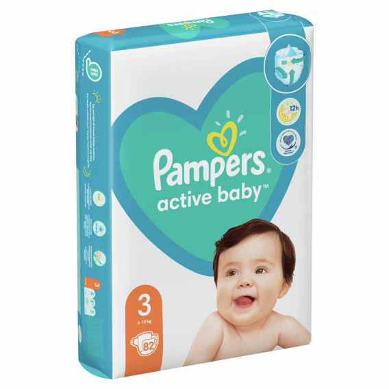 Scutece de unică folosință Active Baby, mărimea 3, 6-10 kg, 82 buc. Pampers 272487 