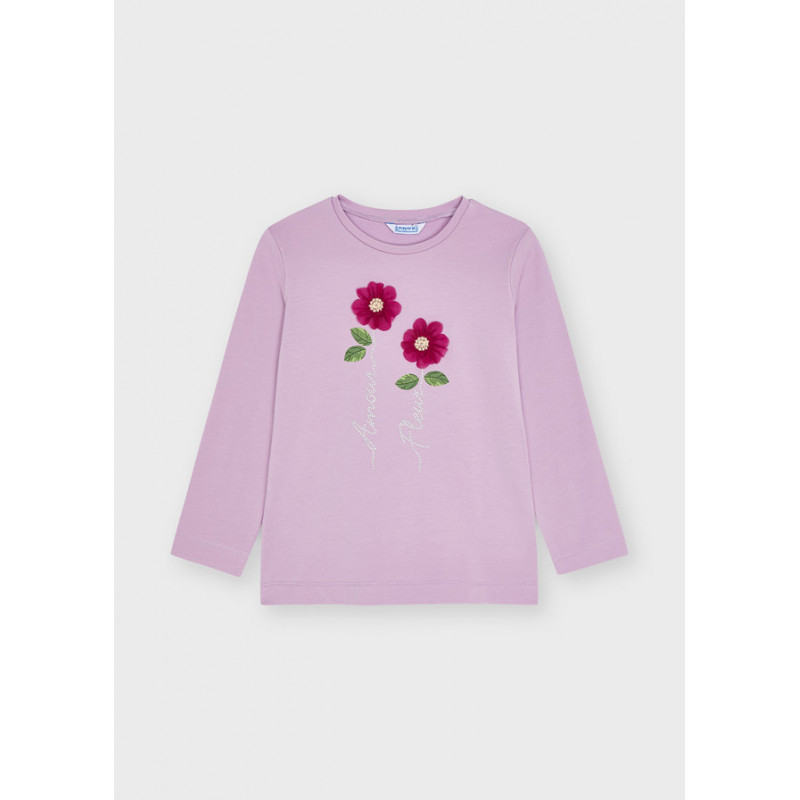 Bluză din bumbac cu aplicatie de flori, mov  272917