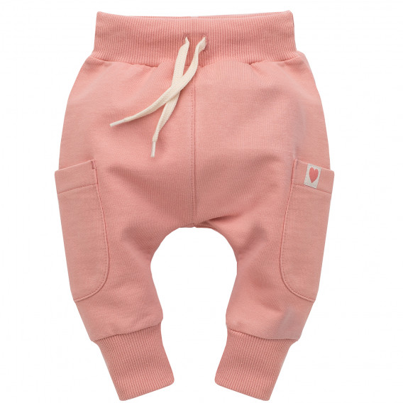 Pantaloni din bumbac cu aplicație de inimă cusută pentru bebeluși, roz Pinokio 272981 