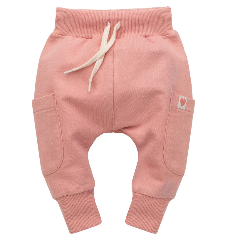 Pantaloni din bumbac cu aplicație de inimă cusută pentru bebeluși, roz  272981