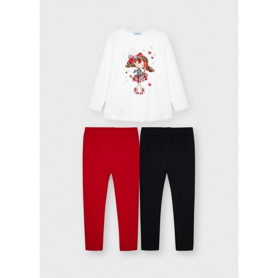 Set - Bluză din bumbac cu două perechi de colanți gri și roșii Mayoral 272991 