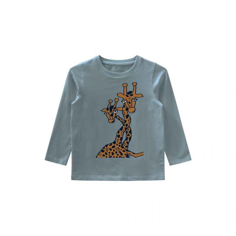 Bluză din bumbac organic cu imprimeu de girafă, albastră  273530