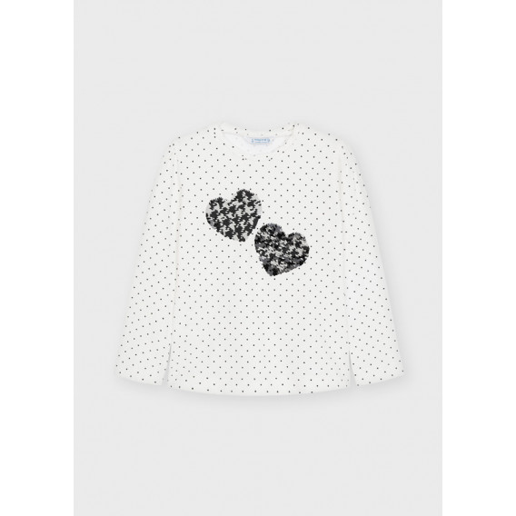 Bluză din bumbac cu imprimeu figural și inimi de paiete, albă Mayoral 273873 