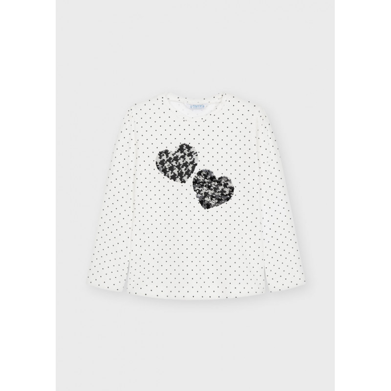 Bluză din bumbac cu imprimeu figural și inimi de paiete, albă  273873