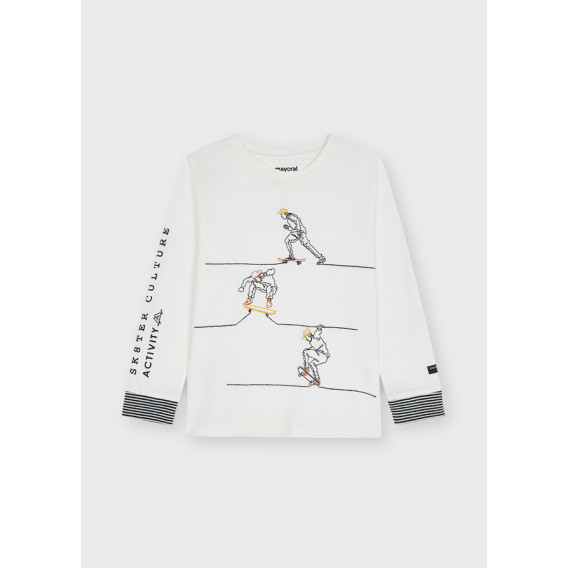 Bluză din bumbac cu imprimeu skateboarder, albă Mayoral 273884 