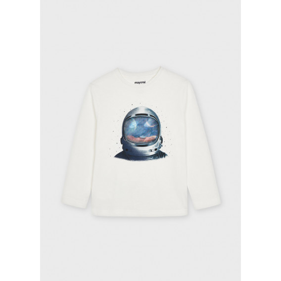 Bluză din bumbac cu imprimeu astronaut, albă Mayoral 273893 
