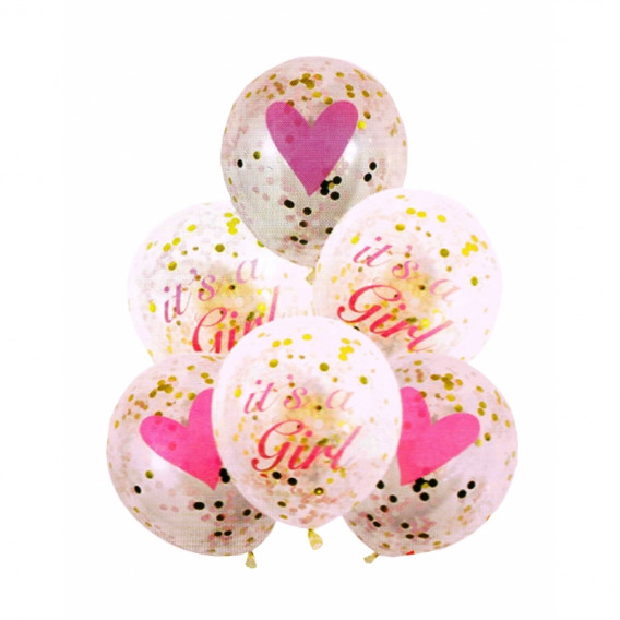 Set de 6 baloane cu confetti roz pentru o nou-nascută Ikonka 275542 
