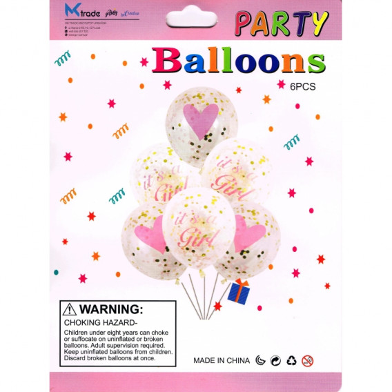 Set de 6 baloane cu confetti roz pentru o nou-nascută Ikonka 275543 2