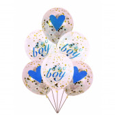 Set de 6 baloane cu confetti pe albastru pentru băiat nou-născut Ikonka 275550 