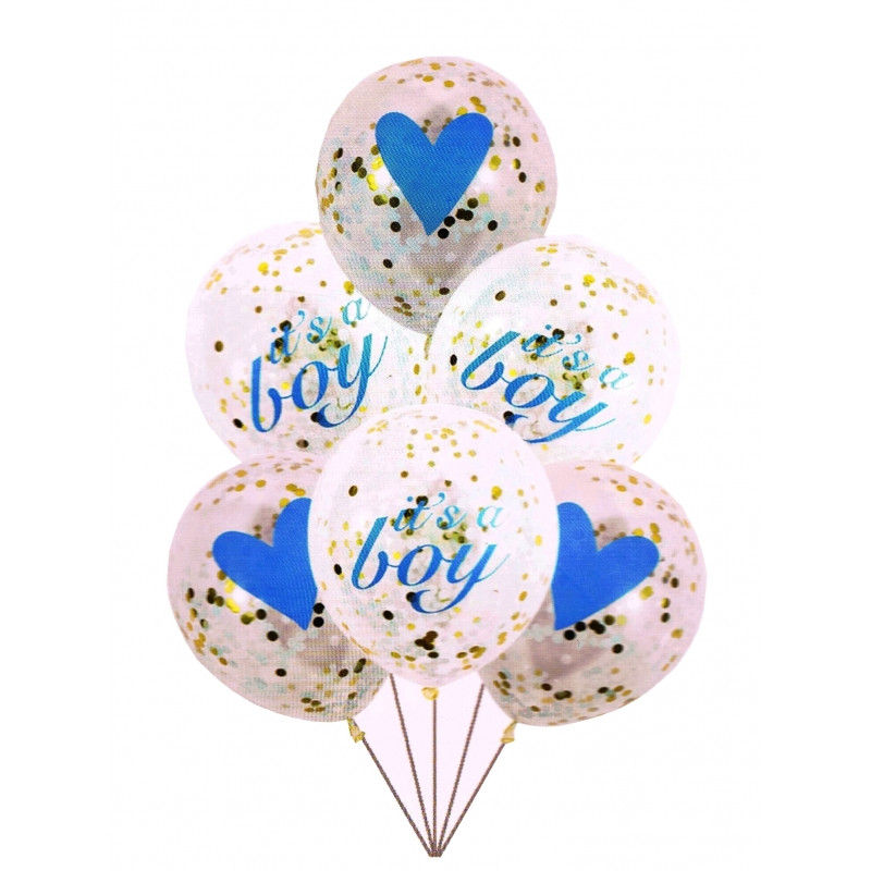 Set de 6 baloane cu confetti pe albastru pentru băiat nou-născut  275550