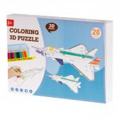 Puzzle 3D avion de colorat cu 28 de piese Ikonka 275585 