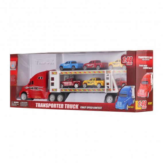Autotransportator roșu de 39 cm cu 6 mașini Dino Toys 275812 4