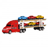 Autotransportator roșu de 39 cm cu 6 mașini Dino Toys 275813 