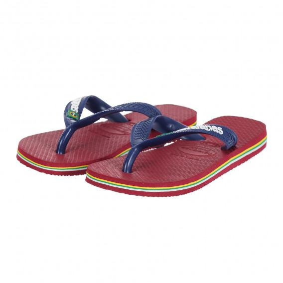 Flip-flops cu numele mărcii și detalii albastre, roșu Havaianas 276042 