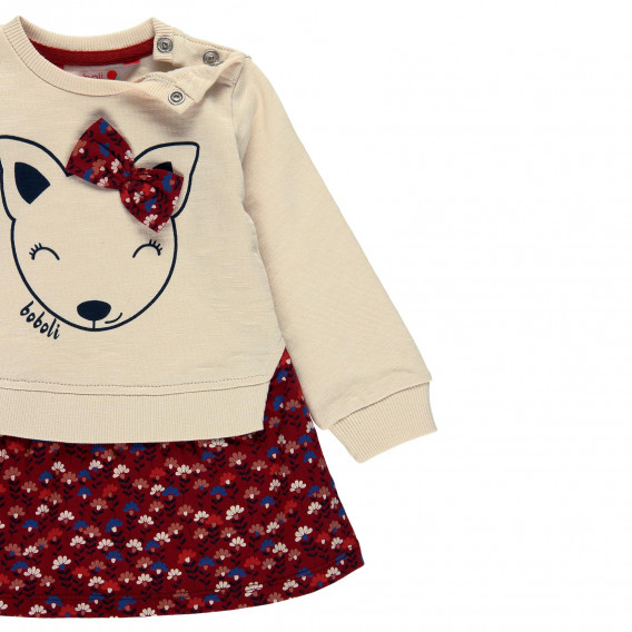Rochie din bumbac în bej și roșu Boboli Rochie din bumbac în bej și roșu Boboli 276737 3