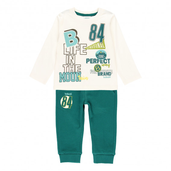 Bluză și pantaloni din bumbac alb și verde Boboli 276918 