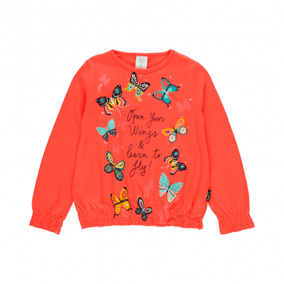 Bluză din bumbac cu imprimeu fluture, portocalie Boboli 277622 